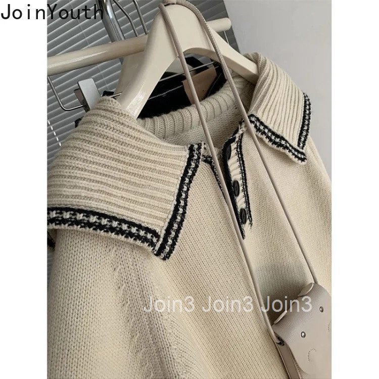 Vintage Sweater Women Peter Pan Collar Long Sleeve Knitted Oversized Pullovers Tops Sueter Mujer Fashion Casual Sweet Jumper