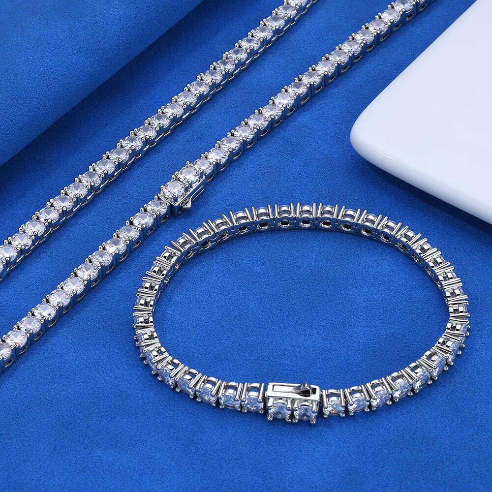 Dia-Studded Spring Clasp Tennis Chain Zircon Men's Necklace Trendy Brand Personality Hip Hop Bracelet Jewelry 1d83