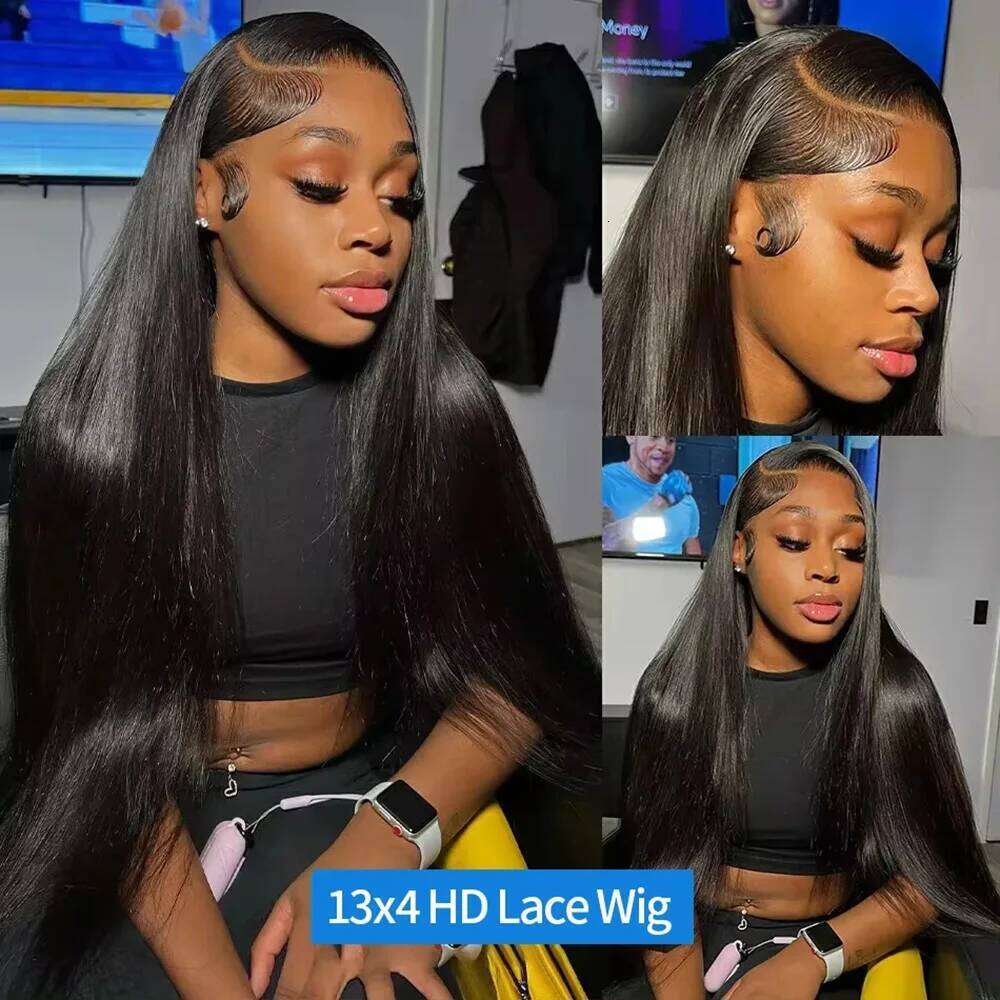 Natural Straight Wig 13x6 HD Lace Frontal Pre Plucked Human Hair Wigs 200 Density 46 Inches For Black Women