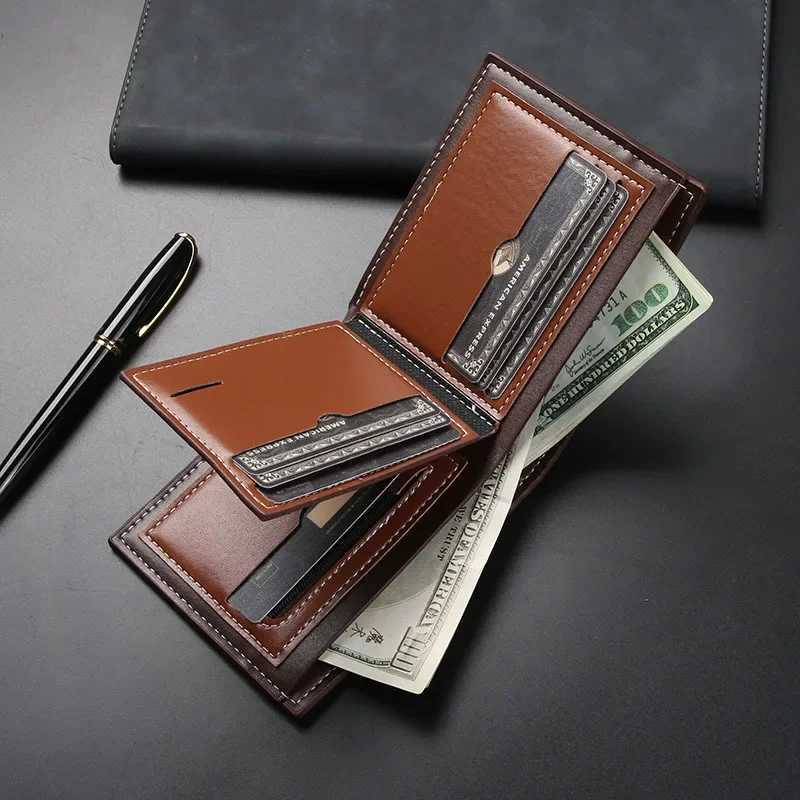 2025 Men Short Bifold PU Leather Wallet Credit ID Card Holder Large Capacity Purse Masculina Premium Wallet with Coin Bag Zipper Z250621