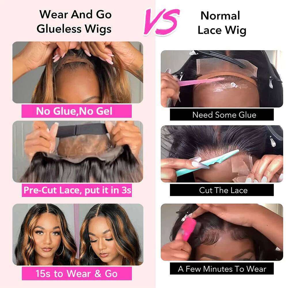 9x6 Wear and Go Glueless Plucked Pre Cut 1B/30 Highlight Ombre Lace Front Wig Body Wave Human Hair Wigs