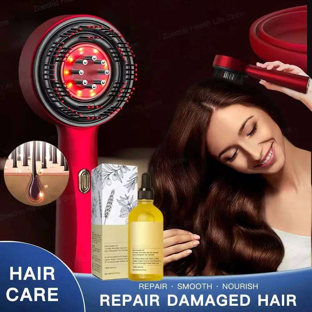 Electric Brush Massager Hairdressing Infrared Light Wave Scalp Medicine Applicator Portable Massage Comb