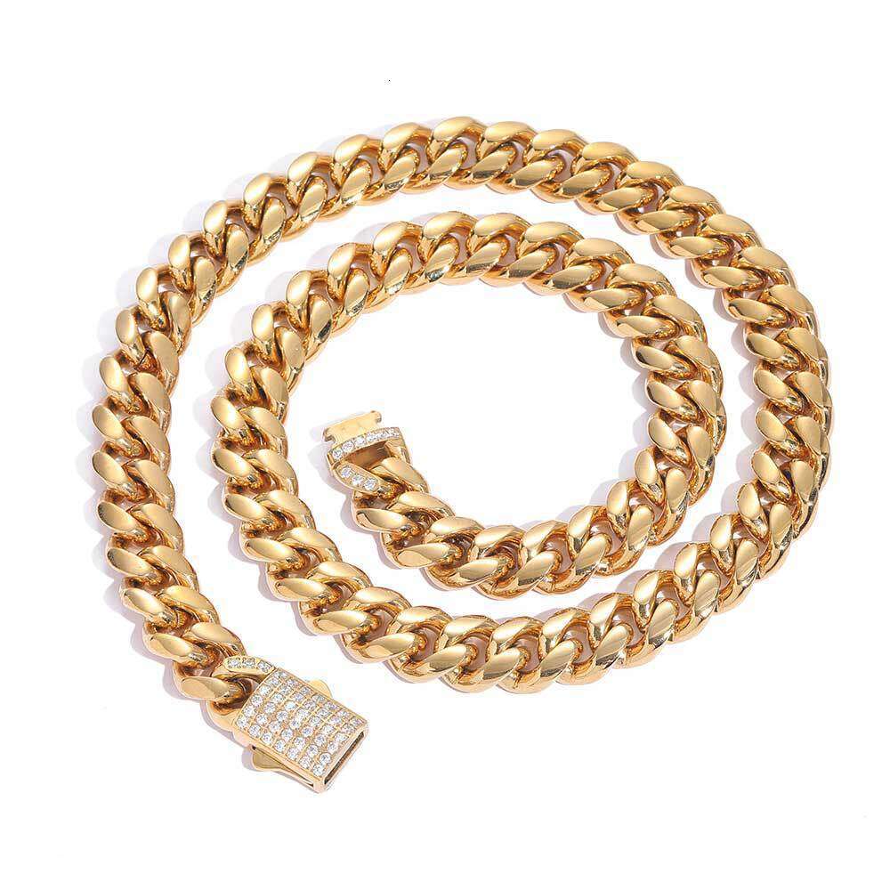 Stainless Round Polished Cuban Chain Necklace Hip Hop Brand Inlaid with Dias Snap Button Titanium Steel Men's Bracelet Jewelry ae40