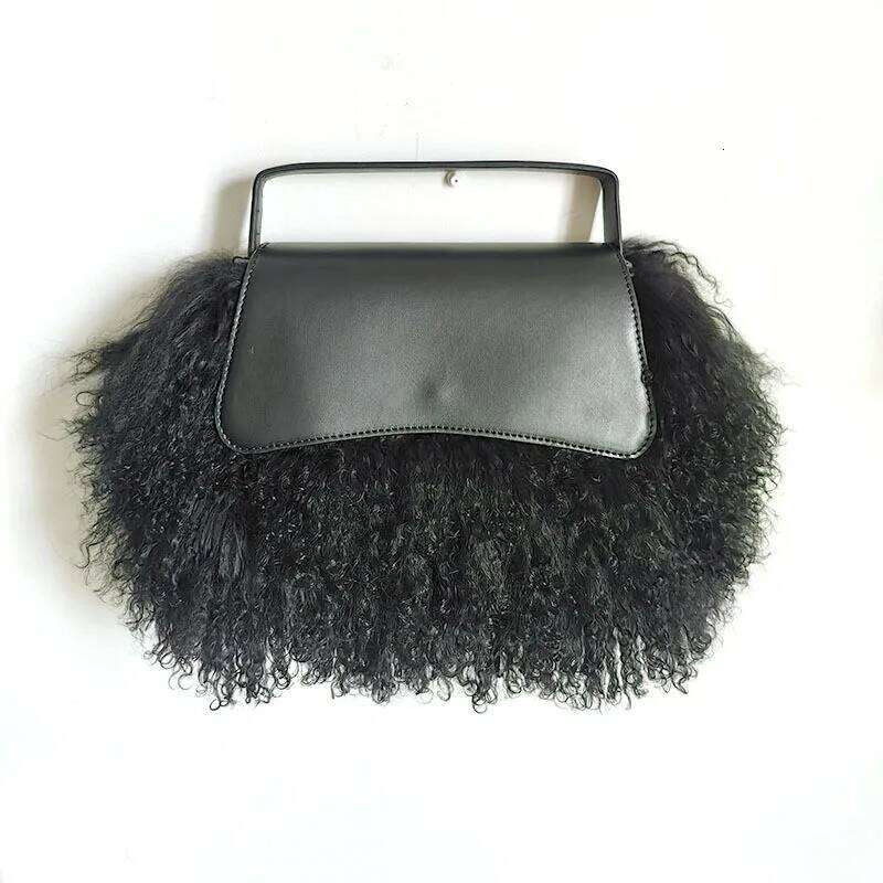2025 Autumn/Winter Fuzzy Lambskin Bag Tassels: Luxurious Fashion Leather Handbag With Fur And Veet Trim