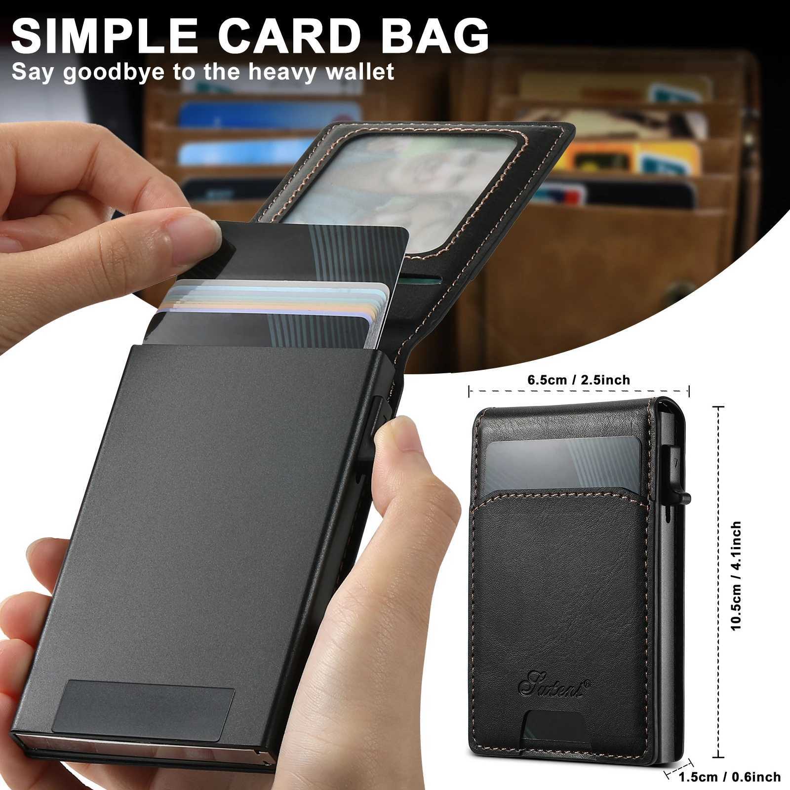 SUTENI Card Slot Wallet Flip Cover Faux Leather Button Card Box Pressing The Button Automatically Ejects The Card Z250621