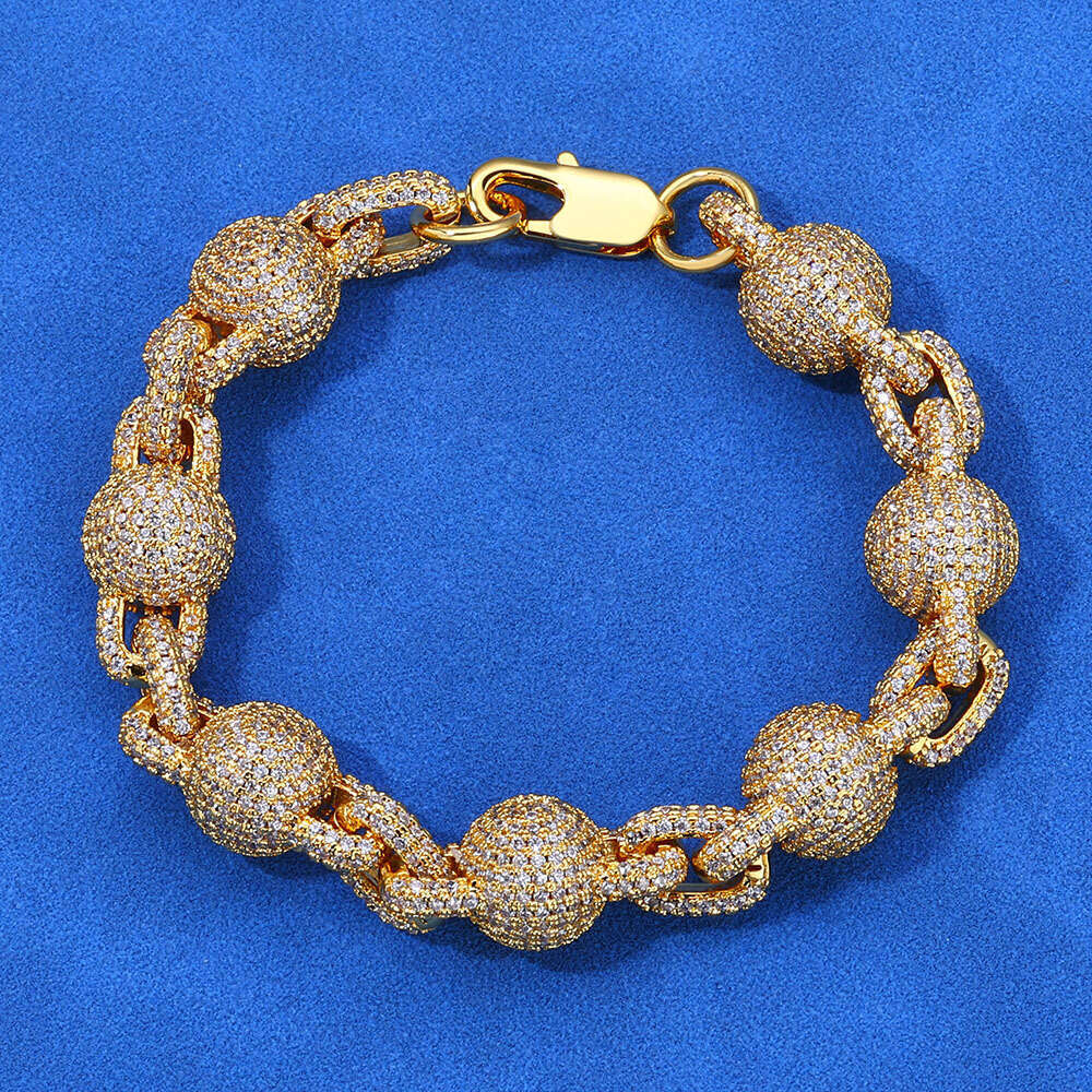 10.5mm Inlaid Dia Bubble Round Bead Chain Zircon Hip Hop Men's Bracelet 643c