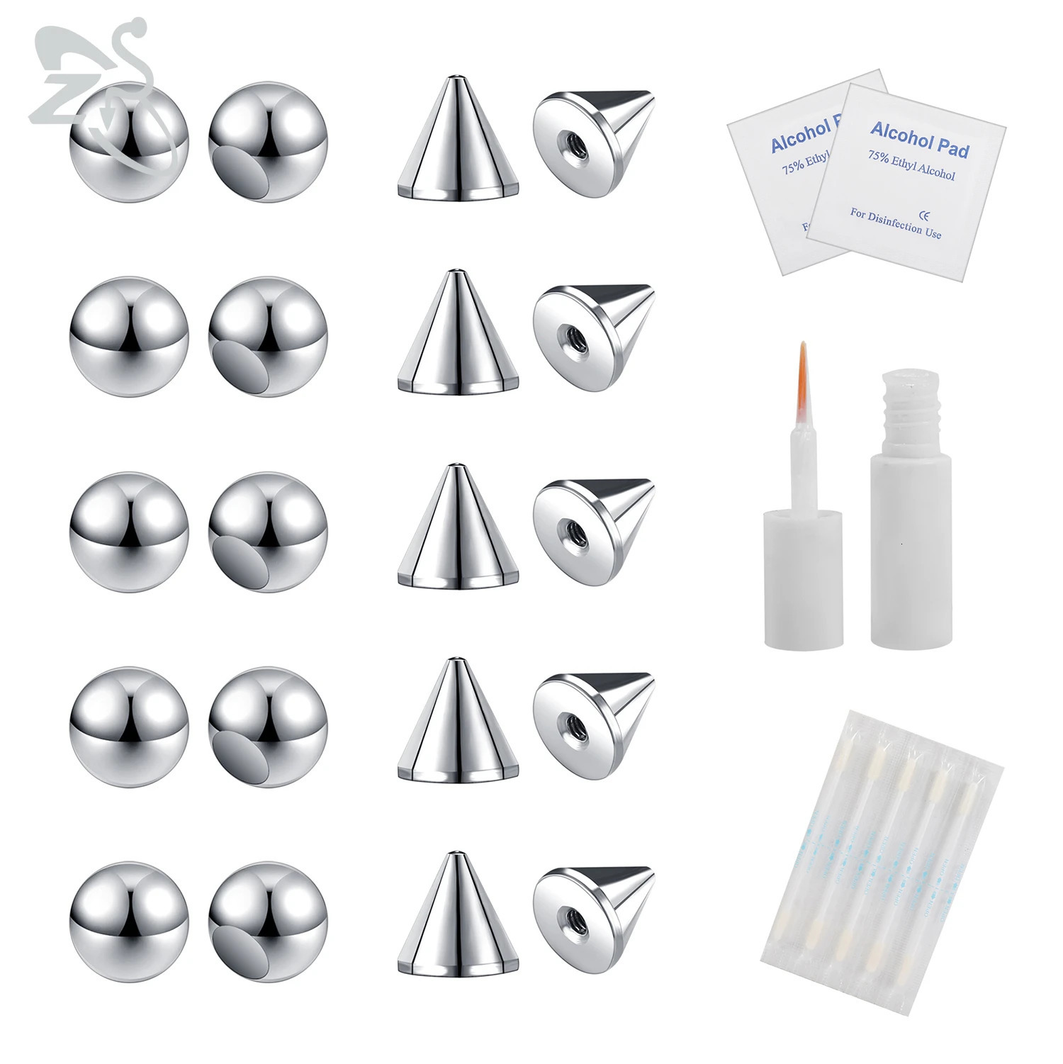 ZS 1 Set Eyebrow Ring Men Nose Lip Labret Studs Faux Belly Rings Replacement Ball Cone Non-Piercing Body Piercing Jewelry 250617