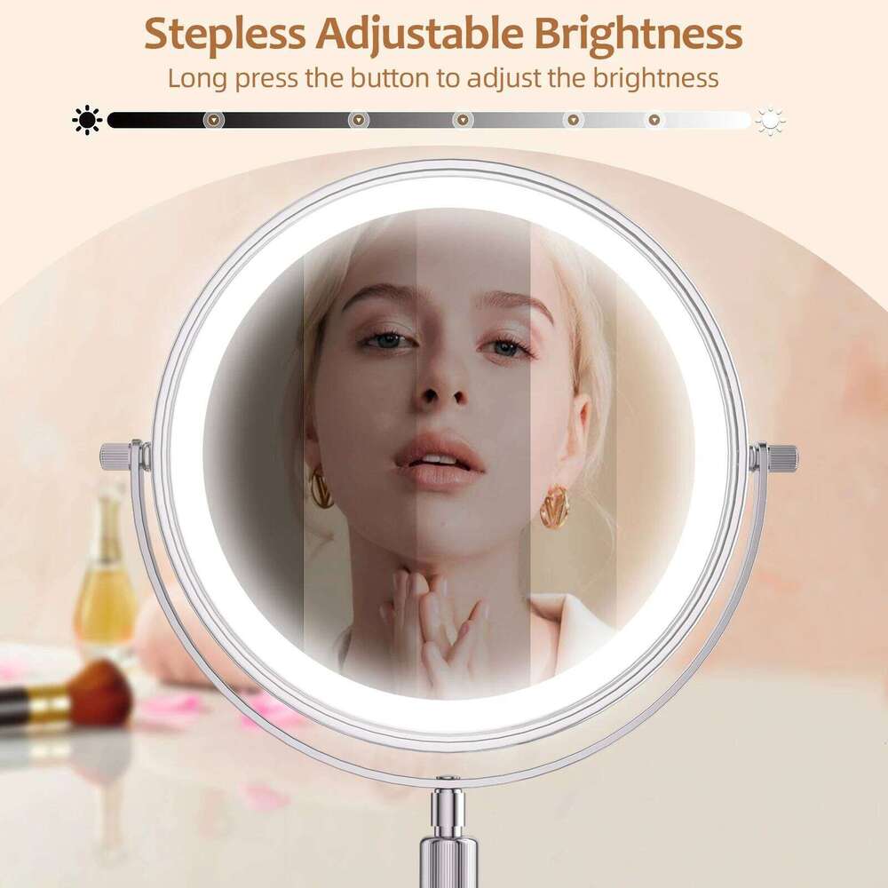 8 Inch Makeup With Light Lamp 10X Magnification 3 Color Lights,Adjustable Brighess Height Standing Cosmetic Mirror