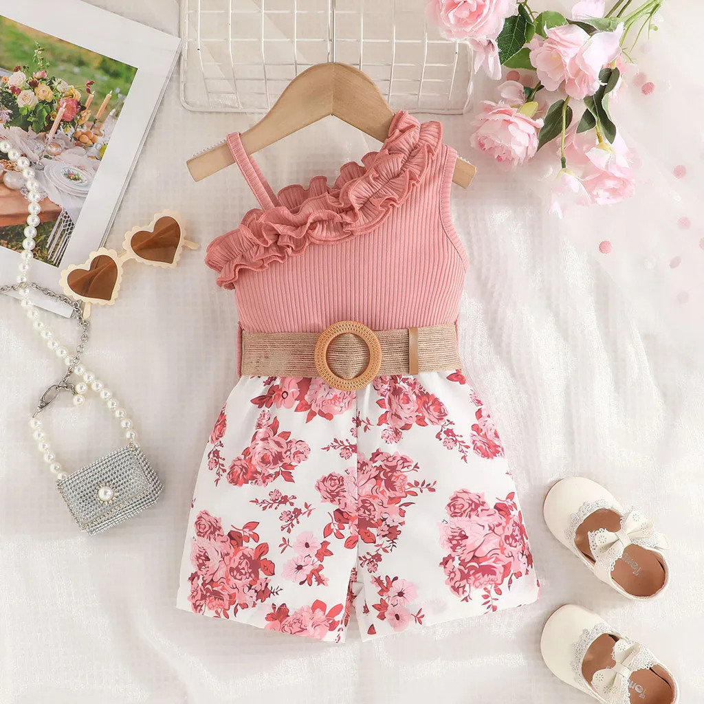 Kids Clothes 9 Months to 4 Years old Floral Off Shoulder Onesies For Baby Girl Sleeveless Romper Toddler Jumpsuit 250619z