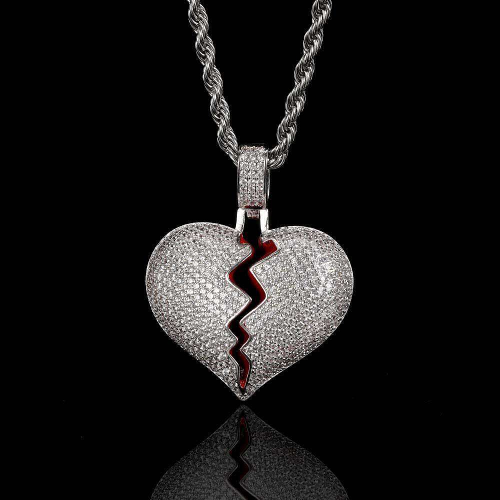 Hip Hop Jewelry Copper Inlaid Zircon Heart Trendy Brand Personality Unisex Couple Heartbreak Pendant Necklace 5b43