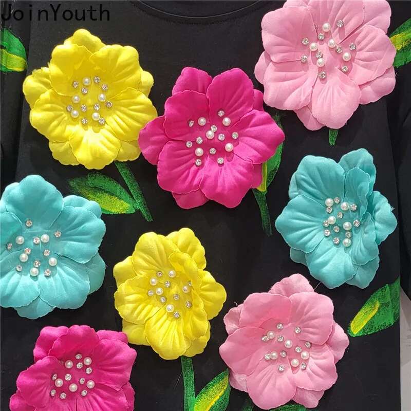 Sweet Woman Tshirts 2025 Ropa Mujer Short Sleeve O-neck Tees Chic 3D Floral T Shirt Summer Camisetas Casual Fashion T-shirt Tops