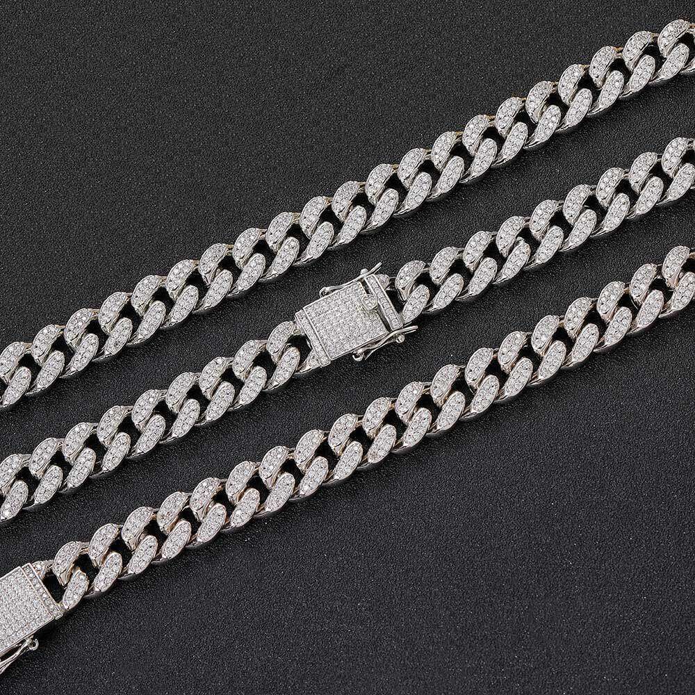 Jewelry 12mm High-Quality Full Dia Cuban Chain Real Gold Plated Hip Hop Men's Necklace Bracelet 4aa7