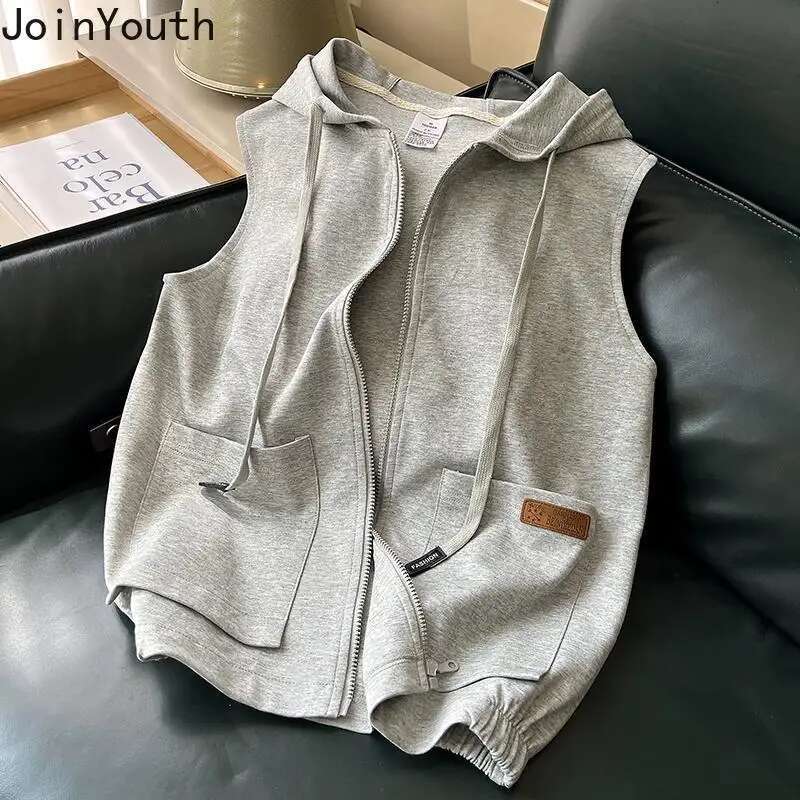 Korean Streetwear Hoodies for Women 2025 Ropa Mujer Hooded Sleeveless Oversized Vest Y2k Tops Casual Zipper Fashion Sweatshirts