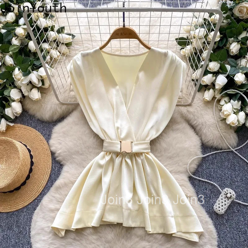 2025 Blusas Mujer De Moda Sleeveless Tunic Blouse Womens Clothing Temperament Lady Tops Slim Waist Folds Summer Shirt Blouses