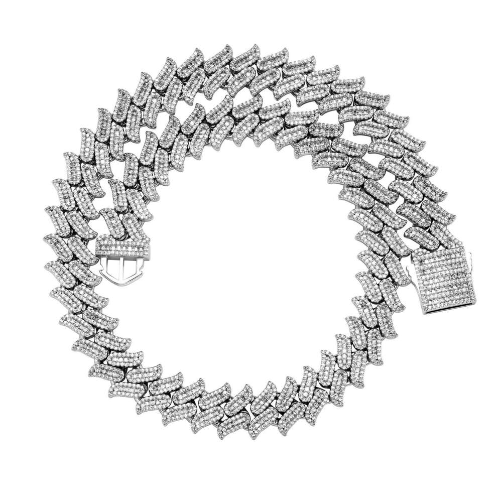 Jin Ao New 16MM Dia-Shaped Thorn Full Dia Baguette Cuban Necklace Bracelet Hip-Hop Unisex Same Style