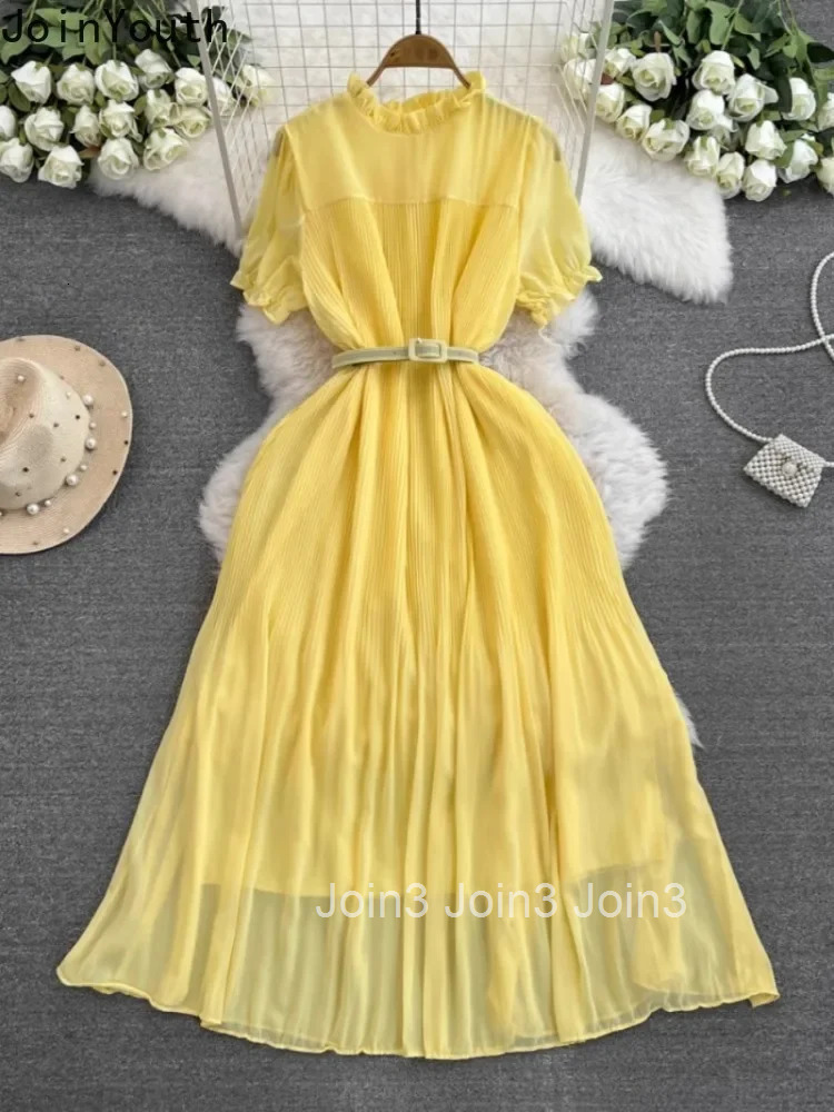 Elegant Vintage O-neck Chiffon Dresses Summer New Black Dress for Women Y2k Mid-length Slim Waist Korean Vestidos De Mujer 2025
