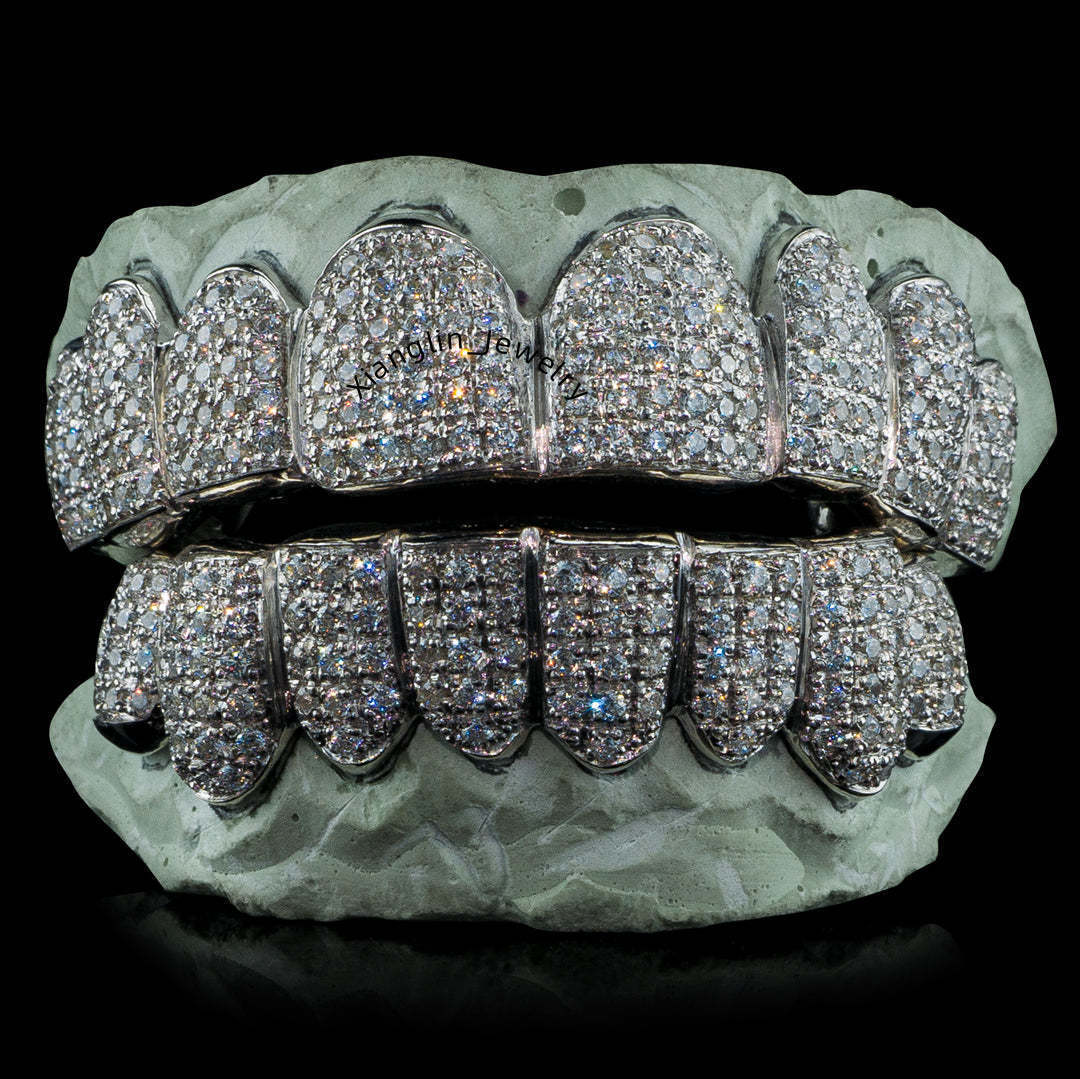 Custom 925 Sterling Silver Moissanite Diamond Grillz VVS1 White Gold Real Handmade Gold Plated Iced Out Fine Hip Hop Jewelry