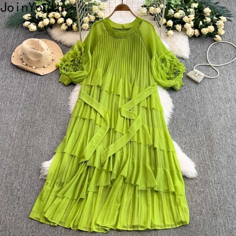 Summer Womens Dresses 2025 Vestidos De Mujer Solid Color Ruffles Slim Waist Temperament Robe Femme Folds Elegant Maxi Dress