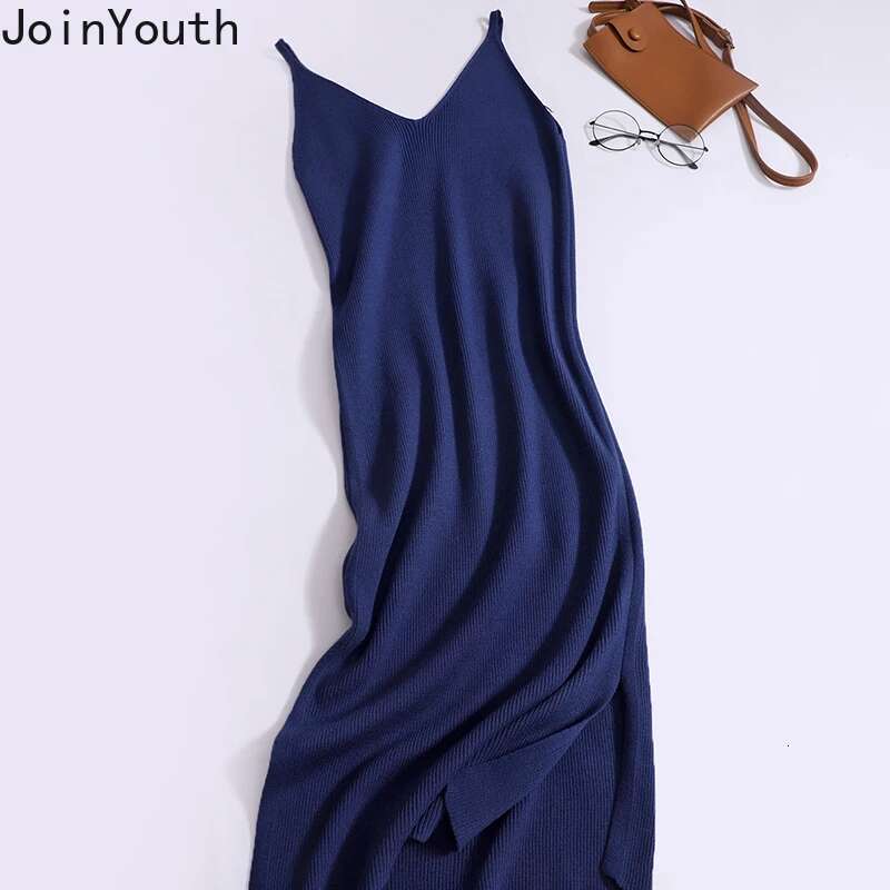 Korean Bodycon Dress for Women 2025 Vestidos De Mujer Solid Color Sexy Sling Robe Femme Tunic Fashion Knitted Split Dresses