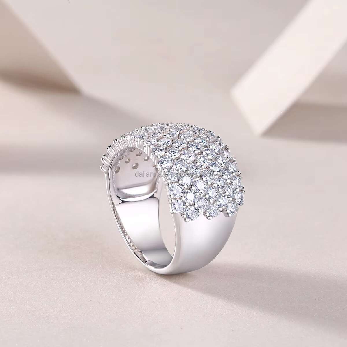 Make a Statement in Modern Mens Fashion with This Attractive 7rows 2mm Moissanite Diamonds Ring Crafted in 925 Sterling Silver