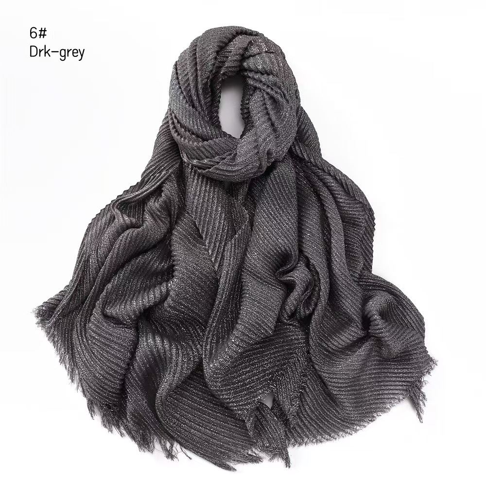 T1032 Spring new pure color silver silk wrinkled polyester scarf female single color two-end short beard headscarf shawl