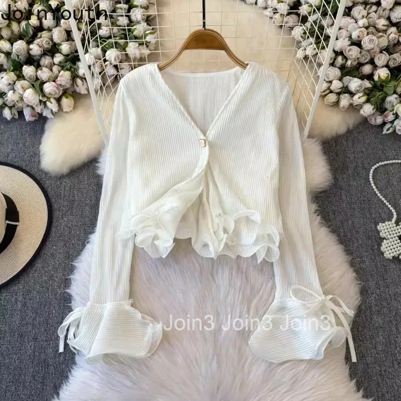 2025 Camisas De Mujer Solid Color Blouse for Womens V-neck Folds Flare Sleeve Shirts Crop Tops Tunic Ruffles Summer Blouses