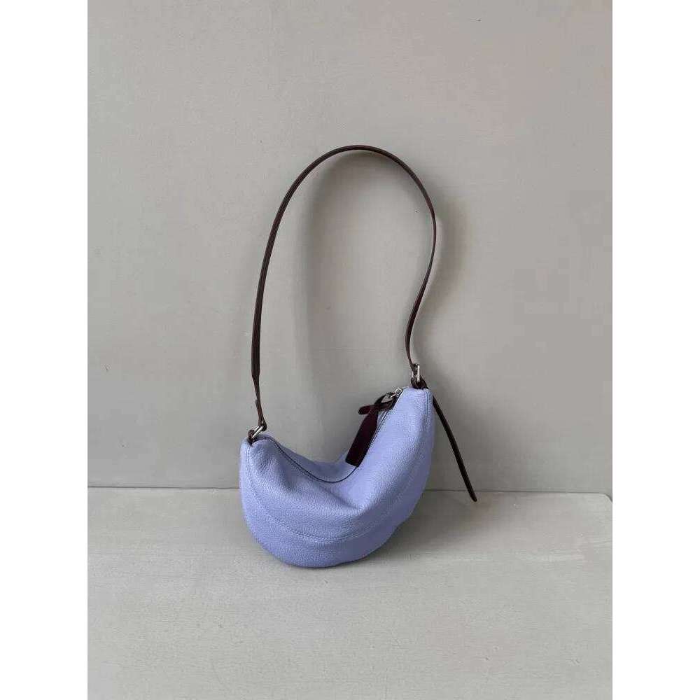 Women Half Moon Versatile Splicing Together Cowhide Genuine Leather Casual Shoulder Fashion Underarm Handbag Crossbody Bag