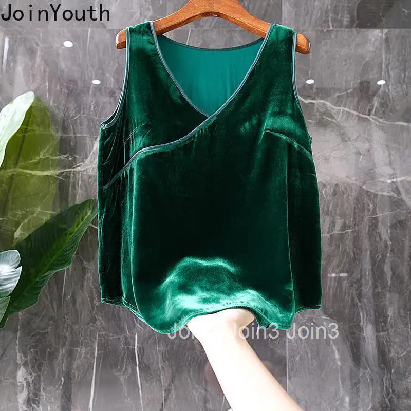 Vintage Tanks V-neck Sleeveless Fashion Black Waistcoats 2025 Ropa Mujer Korean Velvet Vest Temperament Oversized Tops Women