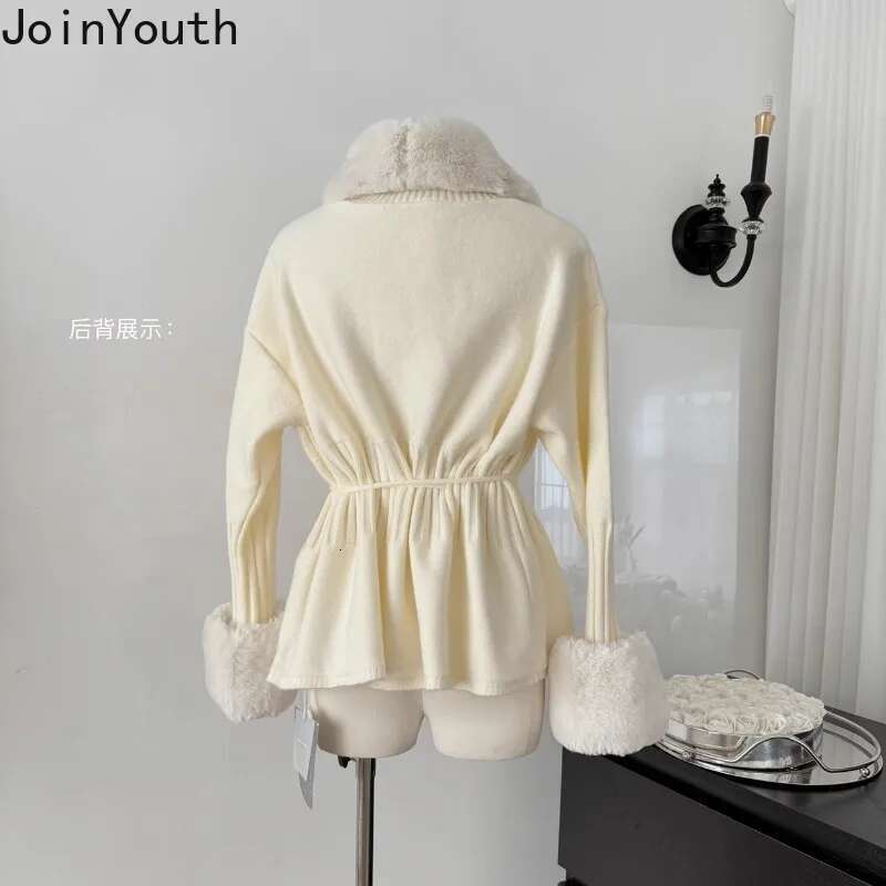 Temperament Sueter Mujer Cardigan Coat Bandage Slim Waist Furry Pull Femme Thicked Fashion Sweater Tops 2025fall Winter Clothes