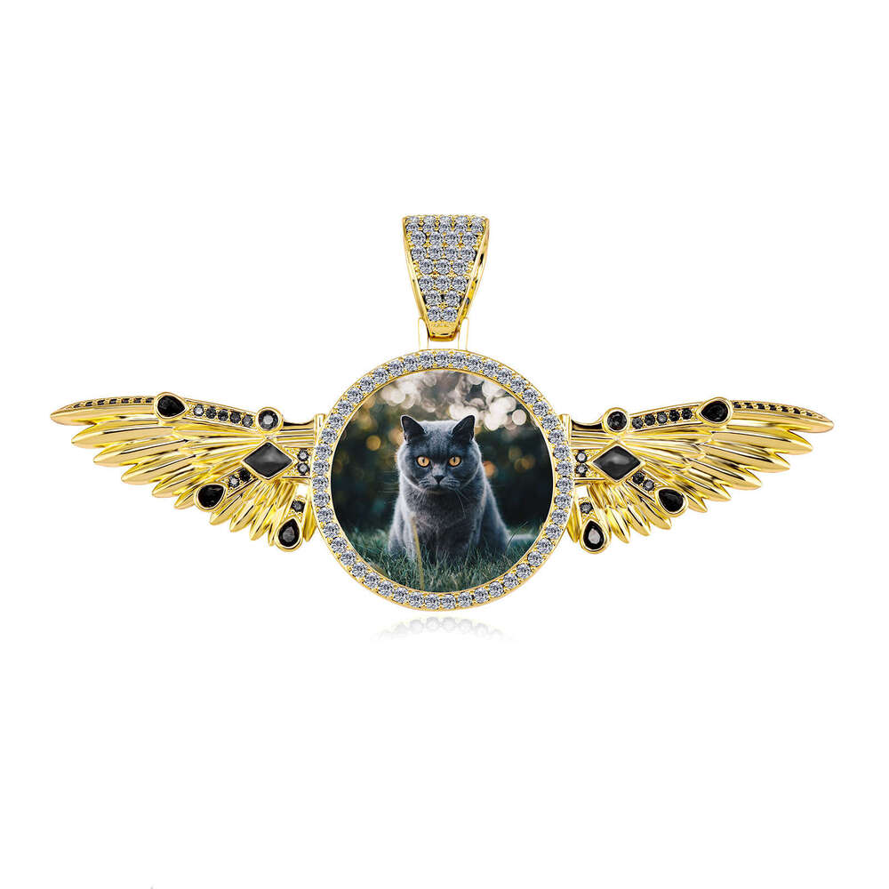 Hip Hop Personality Pendant Copper Inlaid Zircon Wings Retractable DIY Creative Photo Necklace Jewelry