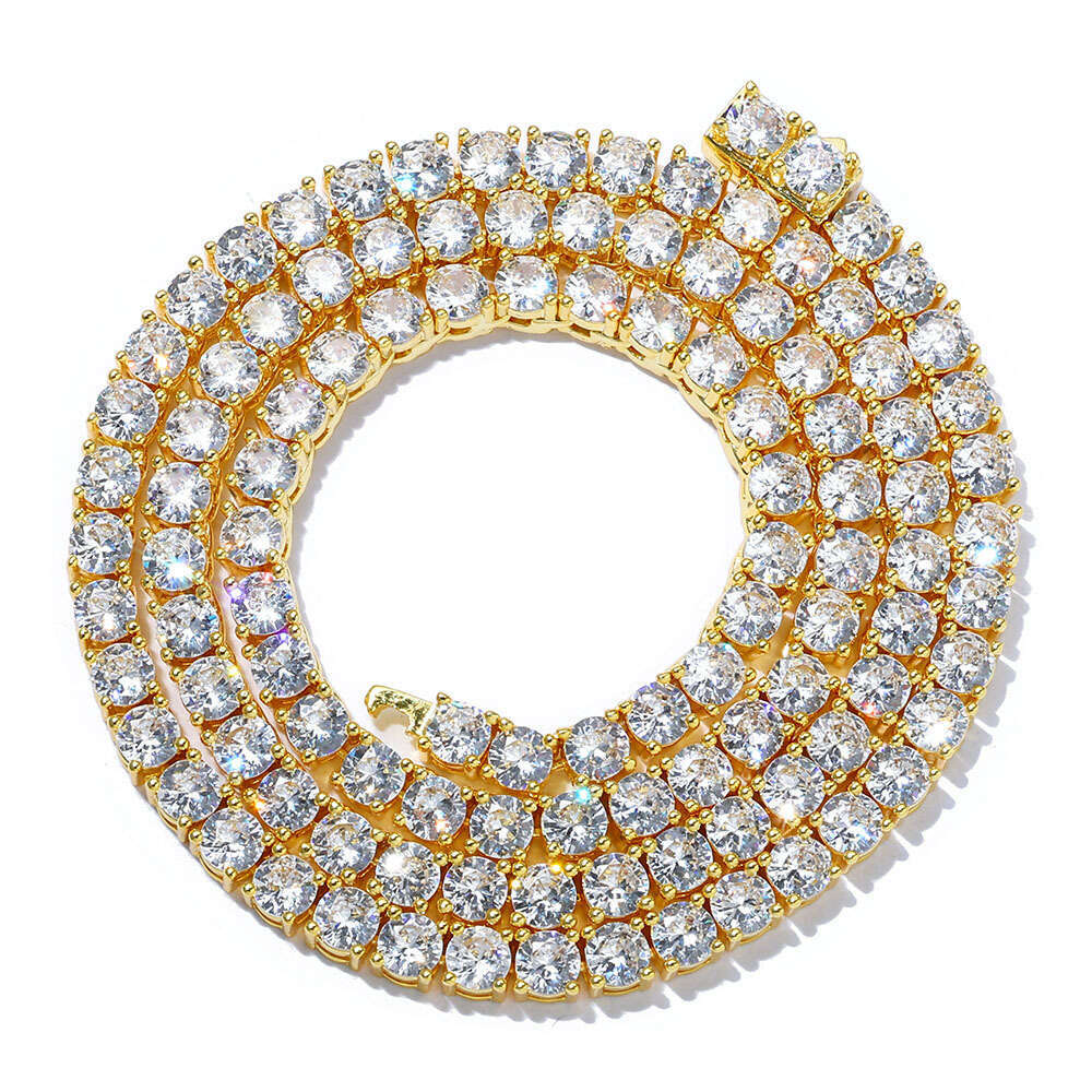 Hip Hop Jewelry Inlaid Dia Spring Clasp Tennis Chain Zircon Trendy Brand Personality Men's Necklace 9093
