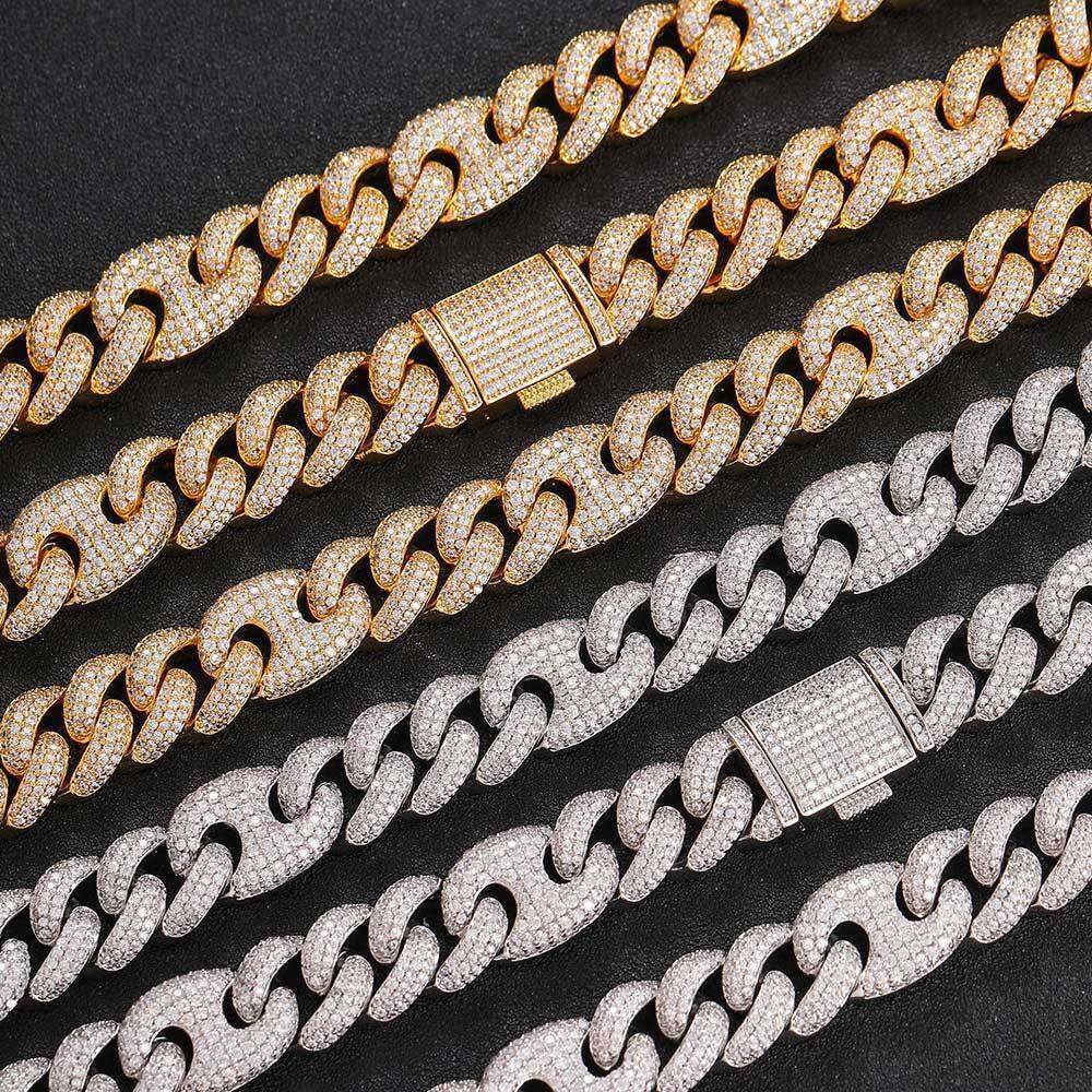Zircon Necklace 15mm Three-to-One Pig Nose Bubble Cuban Chain Hip-Hop Men's Bracelet Jewelry df74