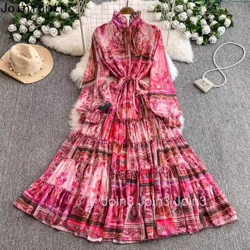 Vintage Maxi Dress Womens Clothing 2025 Vestidos De Mujer Floral Chiffon Slim Waist Robe Femme Fashion Summer Sweet Dresses