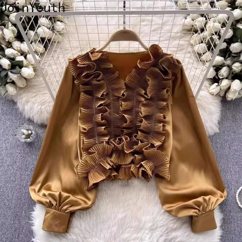 2025 Blusas Mujer De Moda White Blouse Women Clothing Temperament Ladies Tops Sweet Ruffles Lantern Sleeve Shirt Blouses 7o240