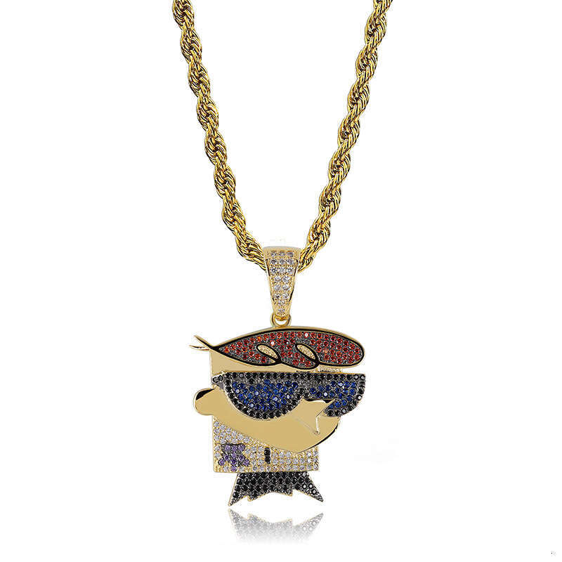 Hip Hop Cartoon Character Dexter Pendant Micro Paved Zircon Men's Necklace