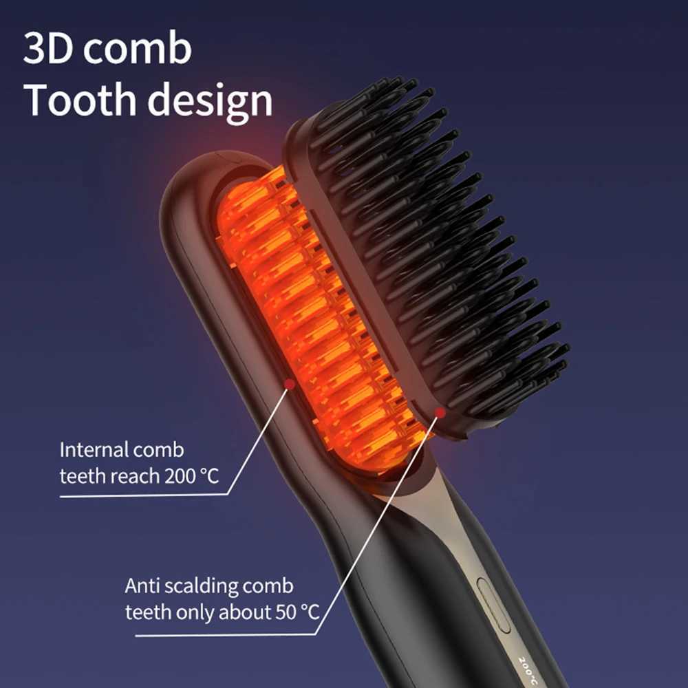 Hot Comb Hair Straightener Electric Heating Comb Fast Heating Portable Travel Anti-Scald Beard Straightener Curling Hot CombXJ250621