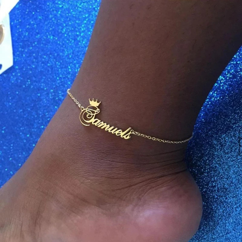 Personalized Butterfly Crown Name Anklet Women Girl Stainless Steel Custom Nameplate Ankle Bracelet Jewelry Birthday Gifts 250617