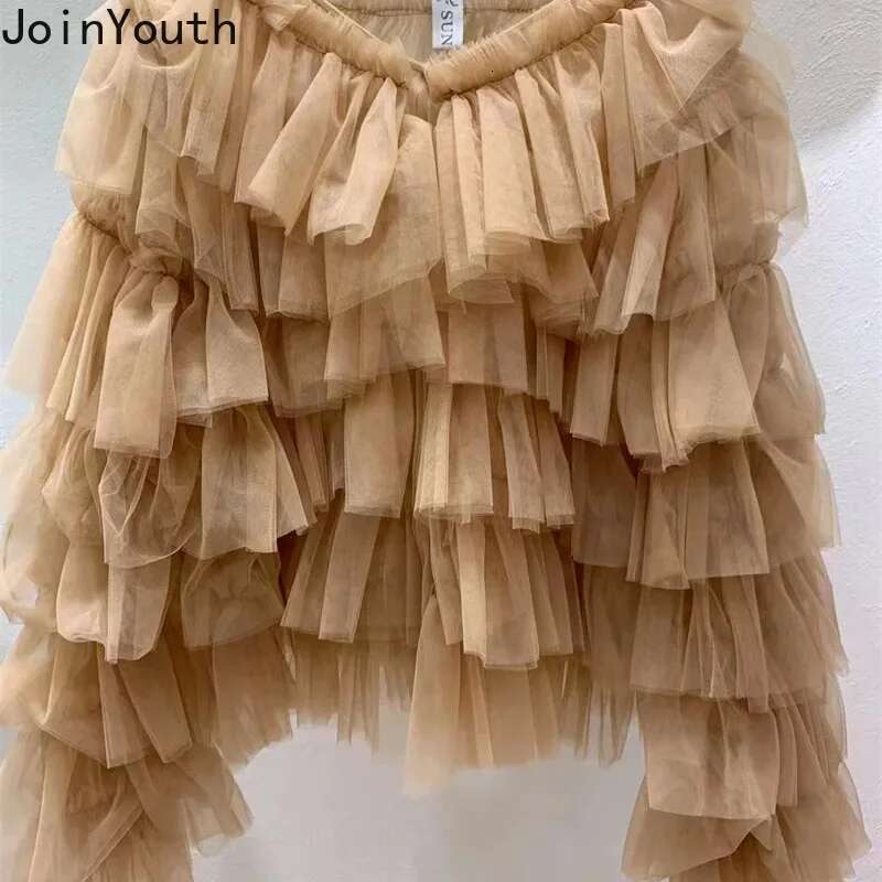 Gauze Sweet Women Clothing Long Sleeve Folds Shirts 2025 Blusas Mujer De Moda Slash Neck Off Shoulder Loose Summer Blouse Tops