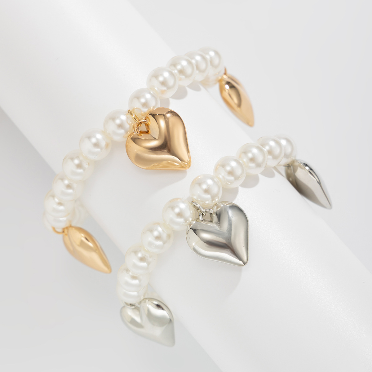 European and American Style Imitation Pearl Beaded Denim inspired Ankle Chain with High end Heart Pendant