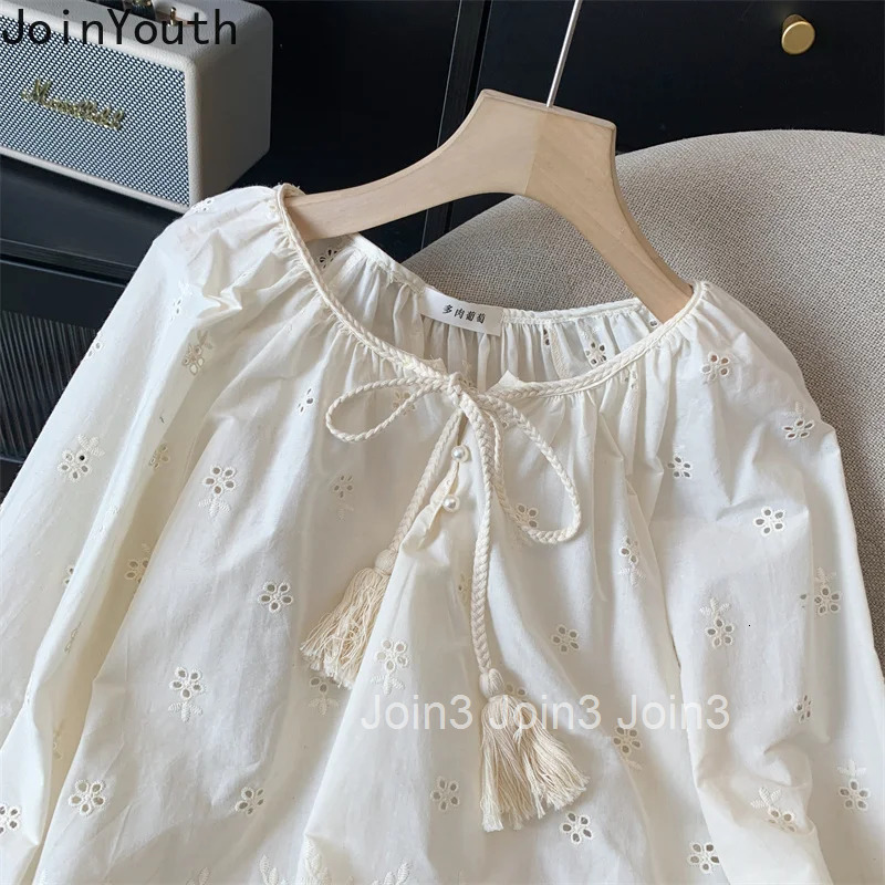2025 Blusas Mujer De Moda Fashion Blouses for Women Bandage Summer Loose Shirts Hollow Out Vintage Korean Blouse Tops Female