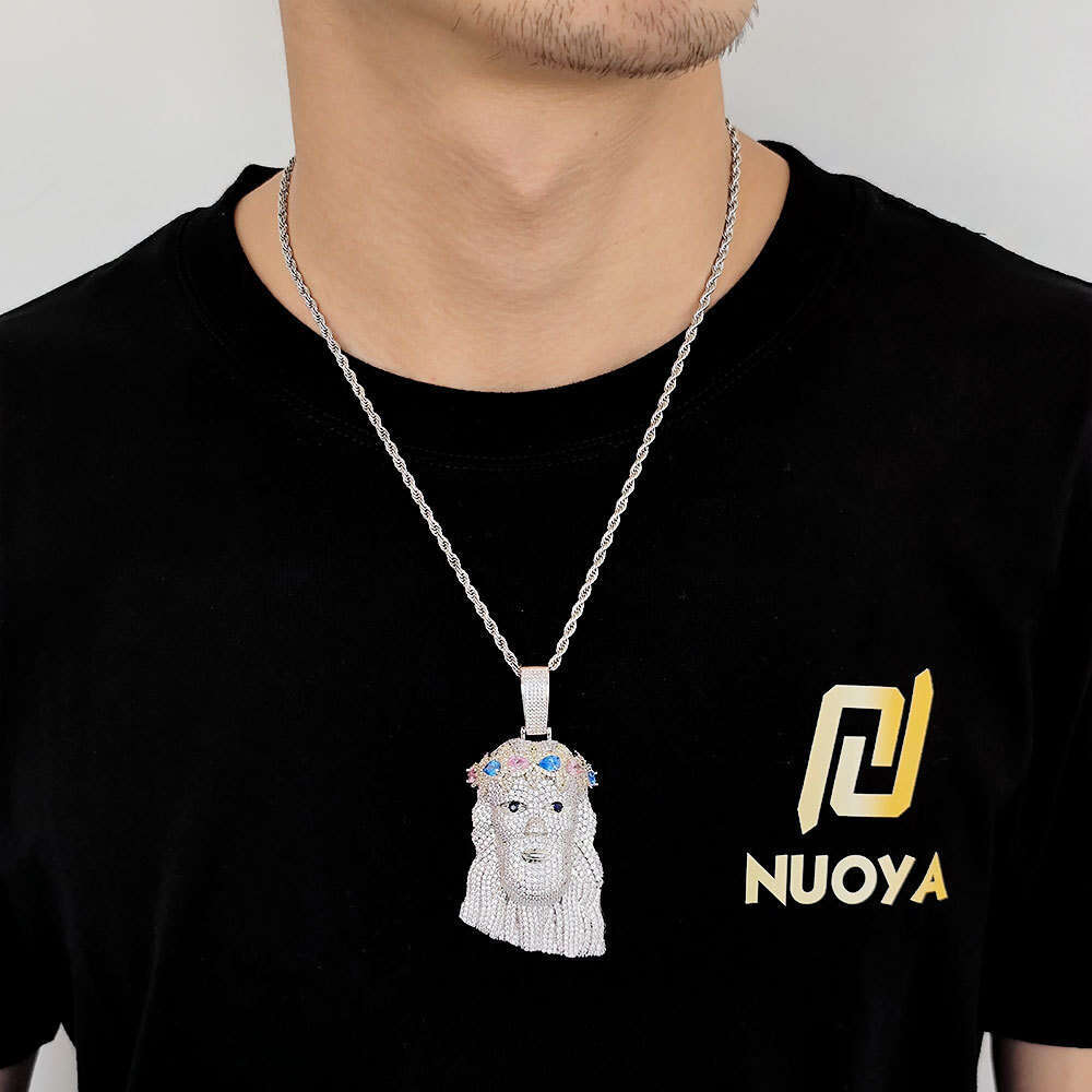 Hip Hop Avatar Trendy Brand Personality Exaggerated Copper Inlaid Zircon Men's Pendant Necklace 81b6