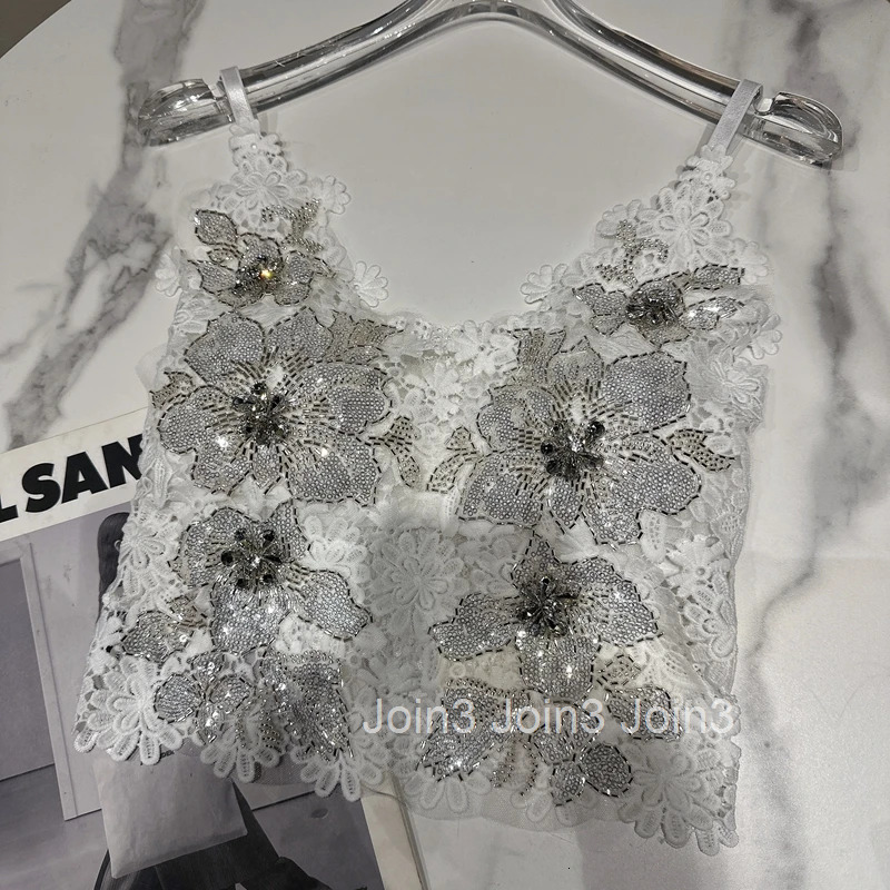 2025 Women Clothes Sexy Vest Heavy Diamond Temperament Tees Fashion Korean Camis Crop Tops Floral Lace Sexy Tanks Ropa Mujer