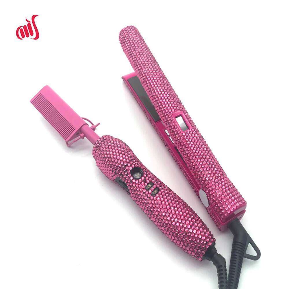 Hair Straightener and Hot Comb Set with Rhinestone High Heat Flat Iron straighter Combo peigne chauffant lisseur Lisseur Cheveux