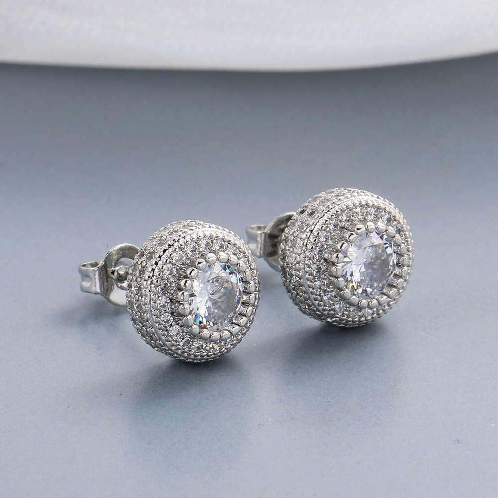 Round Full Zircon Stud Rose Gold Unisex High-end Trendy Hip Hop Earrings 9eac