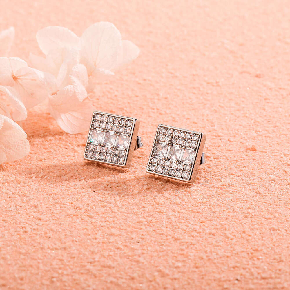 Square Full Dia for Women Korean Style Simple Fashion Small Earrings Trendy Elegant Gold Australian Studs