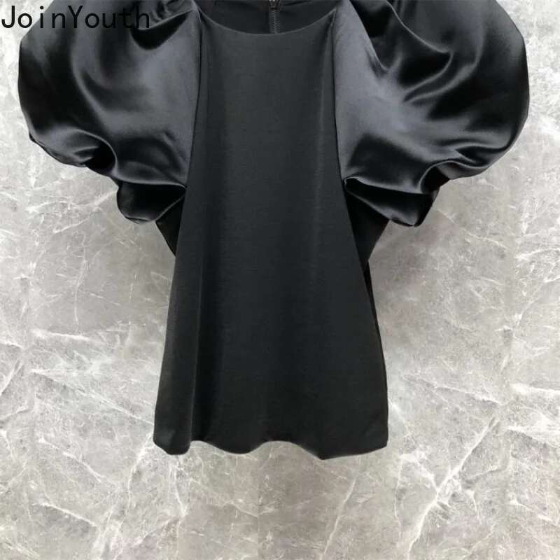 2025 Blusas Mujer De Moda Puff Sleeve O-neck Blouses for Women Fashion Korean Summer Shirts Slim Fit Zipper Temperament Tops