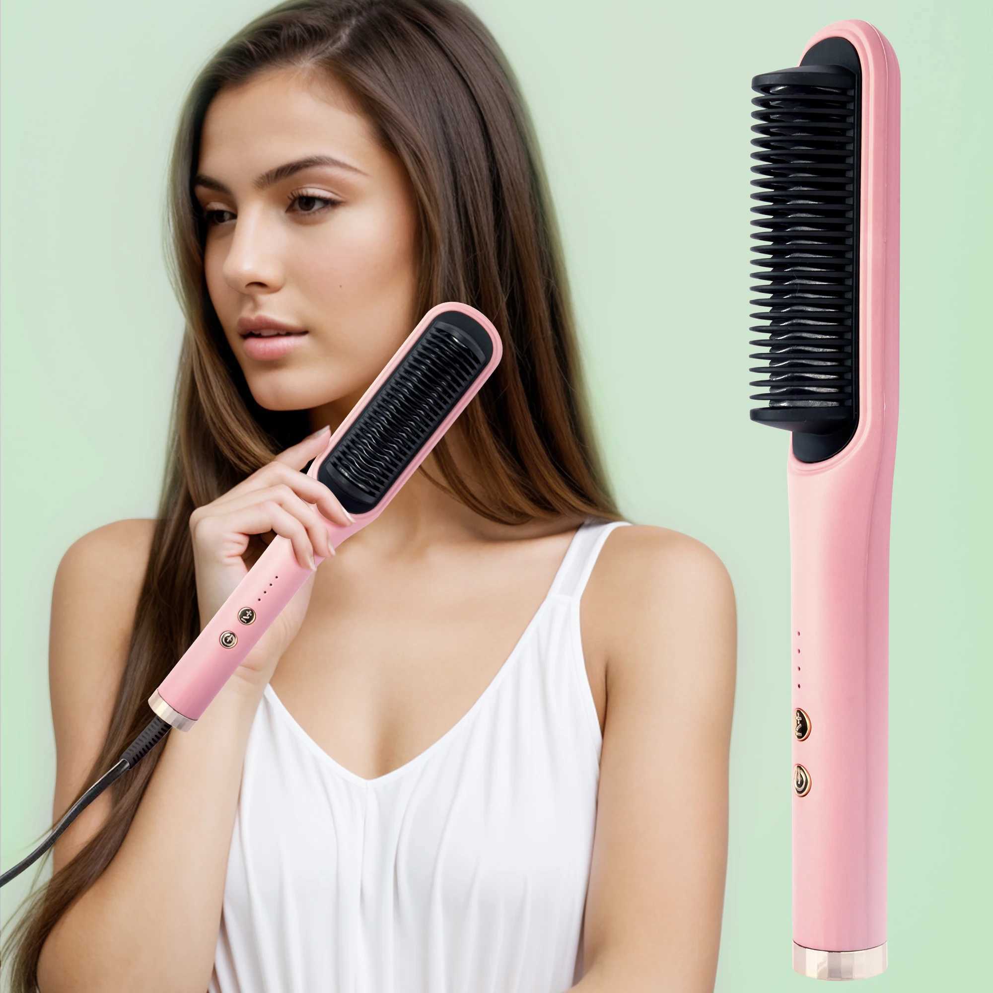 Hair straightener brush fast ceramic heating hot air comb portable heating hair straightener home and travel salonXJ250621