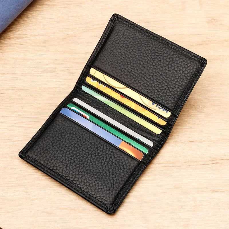 Genuine Leather Card Case Men Business Solid Color Bifold ID Bank Card Holder Wallet for Men and Women Z250621