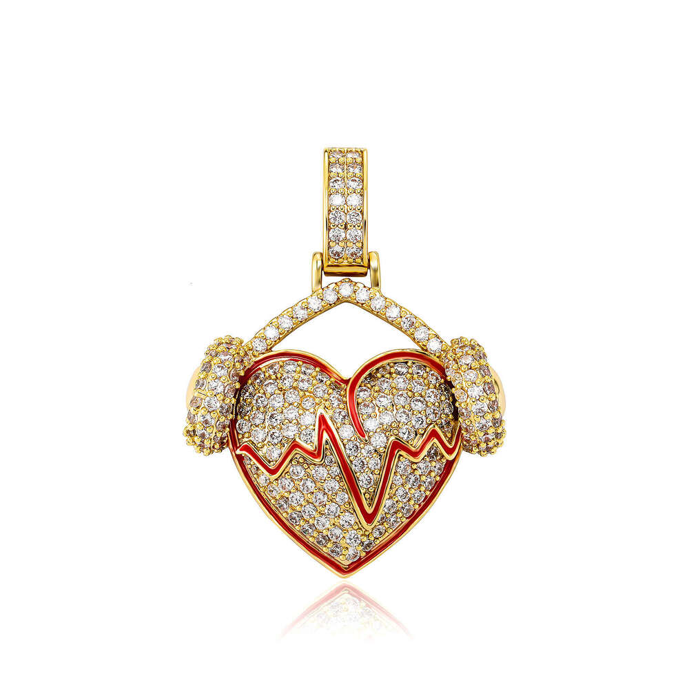 Jin Ao New Full Dia Hip-Hop Pendant Heartbeat Heart Couple Necklace Trendy Jewelry Accessories