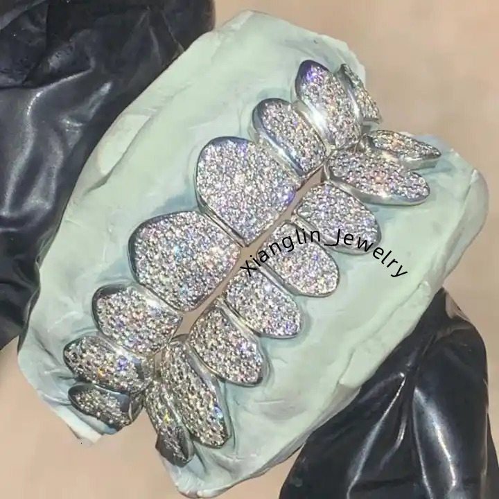 Hip Hop Iced Out Grillz 14kt White Gold VVS Clarity Moissanite Diamond Teeth Decoration High Quality Wholesale Diamond Seller